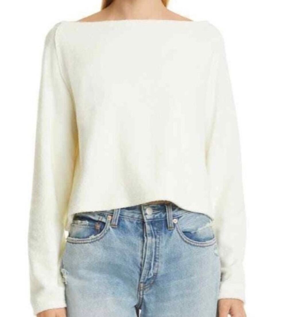 ATM Anthony Thomas Melillo Loop Terry Cotton Boat Neck Sweatshirt in Ivory Sz. M